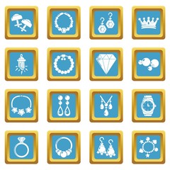Jewelry shop icons set sapphirine square vector