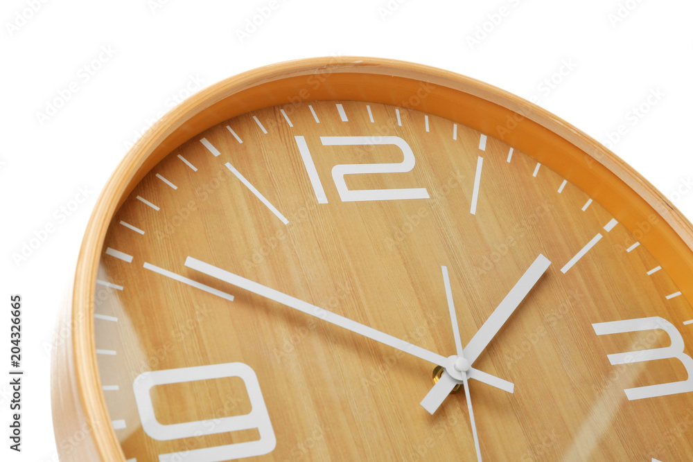 Poster Big clock on white background. Time change concept