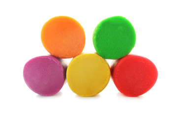 Colorful play dough on white background