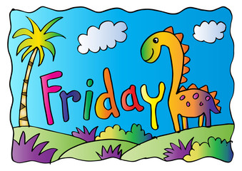 Friday coloring page with dinosaur