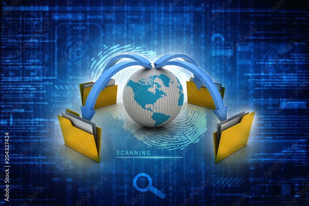 Poster 3d rendering file folders around earth