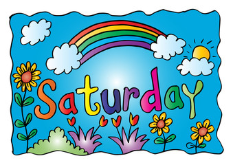 Saturday  Coloring Page with rainbow