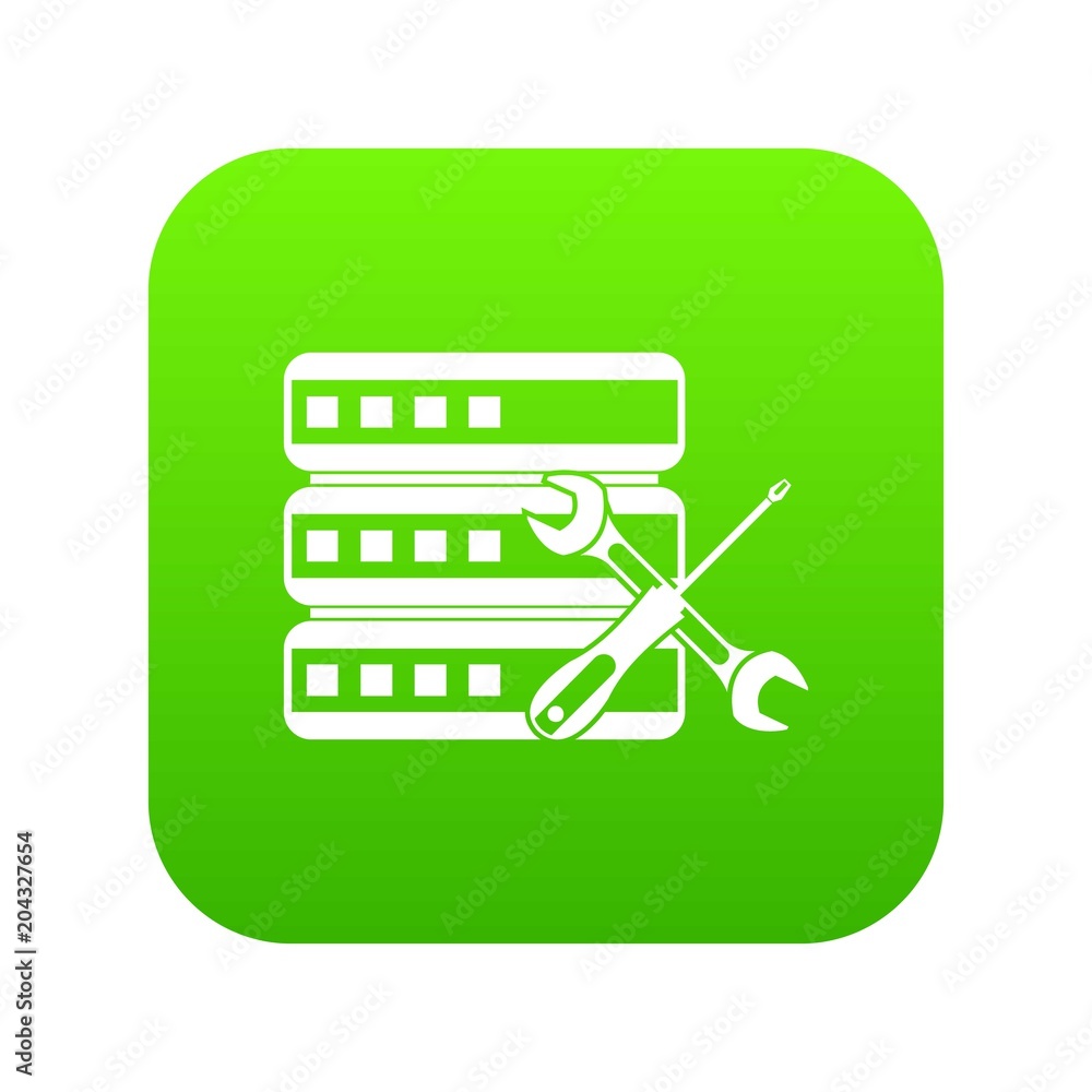 Poster database with screwdriver and spanner icon digital green
