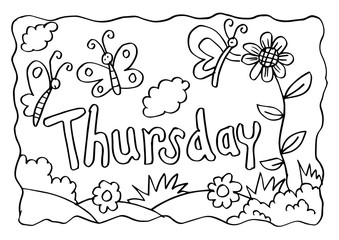 Thursday coloring page with butterflies