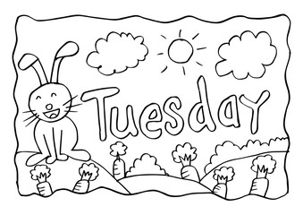 Tuesday coloring page with Rabbit