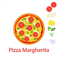 Pizza Magherita flat icon isolated on white background. Pizza food silhouette. Food menu illustration isolated. Vector design element