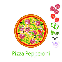 Pizza Pepperoni flat icon isolated on white background. Pizza food silhouette. Food menu illustration isolated. Vector design element