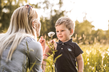 Sohn schenkt seiner Mutter eine Blume
