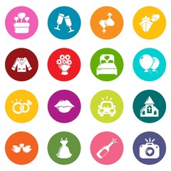 Wedding icons set colorful circles vector