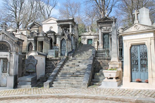 Stairs at the famous cemetery P&egrave;re-Lachaise in Paris, France