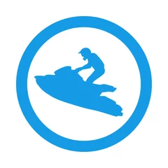 Fotobehang Icono plano silueta moto acuatica en circulo azul © teracreonte