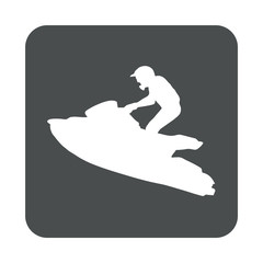 Icono plano silueta moto acuatica en cuadrado gris