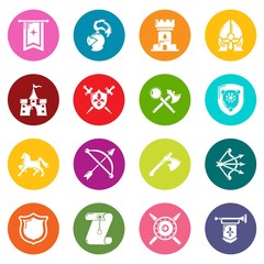 Knight medieval icons set colorful circles vector