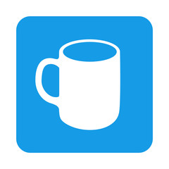 Icono plano taza cafe grande en cuadrado azul