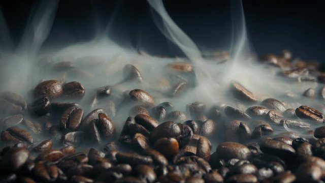 Roasted Coffee Beans Steaming Slowly