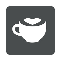 Icono plano taza de cafe con corazon espacio negativo en cuadrado gris