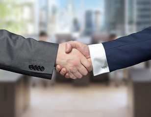 Business handshake in office