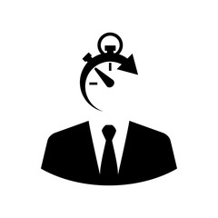 Icono plano hombre de negocios con cronometro en color negro