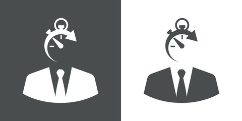 Icono plano hombre de negocios con cronometro gris y blanco