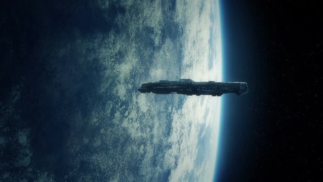 Spaceship Orbiting Earth In Lightning Storm