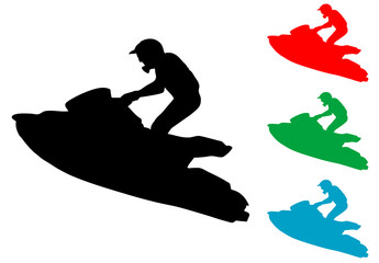 Icono plano silueta moto acuatica en varios colores