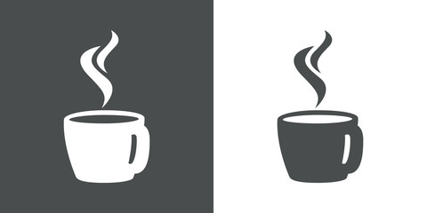 Icono plano taza cafe caliente vista trasera en gris y blanco - obrazy, fototapety, plakaty