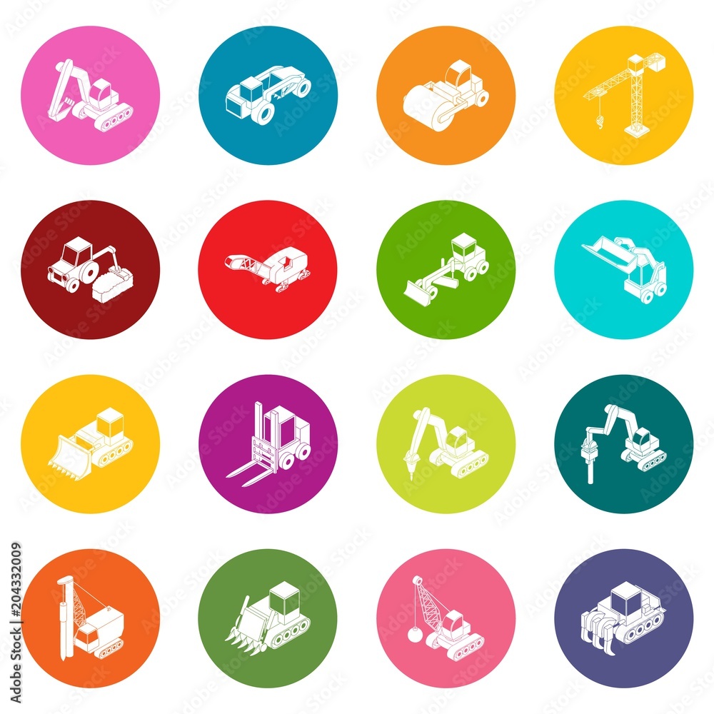 Poster building materials icons set colorful circles vector