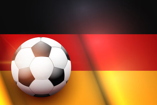 Poster of Football ball on Germany Flag Backgound. Football and Soccer Games. Sport equipment and teams. Vector Illustration