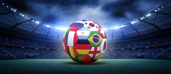 Naklejka premium Soccer ball in the stadium