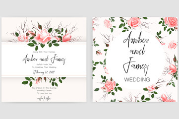 Save the date card, wedding invitation, greeting card with beautiful flowers and letters - 204332499