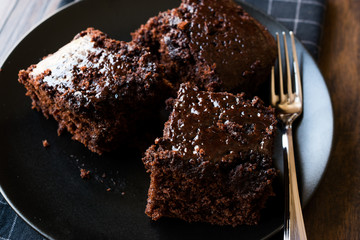 Moist Chocolate Sponge Cake Brownie Pieces in Black Plate
