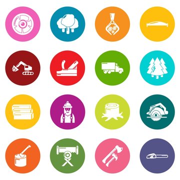 Timber industry icons set colorful circles vector