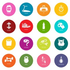 Gym sport icons set colorful circles vector