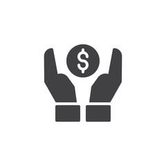 Dollar coin in hands vector icon
