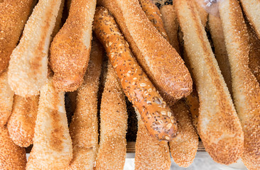 Fresh sesame bread sticks sold at local city farmers market