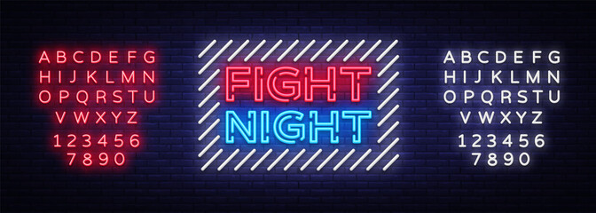 Naklejka premium Fight night neon signboard. Bright night advertising, light banner, design neon sign template. Vector illustration. Editing text neon sign