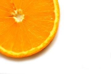 juicy slice of orange on white background