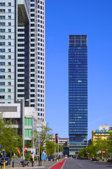 Warsaw, Poland - Panoramic view of modern skyscrapers in Warsaw city center at Emilii Plater street