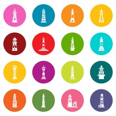 Lighthouse icons set colorful circles vector