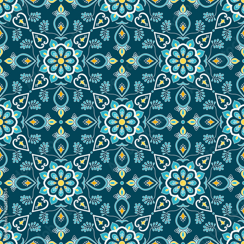 Italian Tile Pattern Vector Seamless With Flower Ornament Italian Tile Pattern Vector Seamless With Flower Ornament Portuguese Azulejo Mexican Puebla Talavera