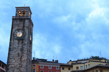 Medieval Torre Apponale tower in Riva del Garda in the evening, Italy