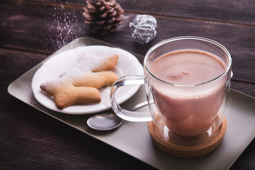 Hot chocolate in a glass mug