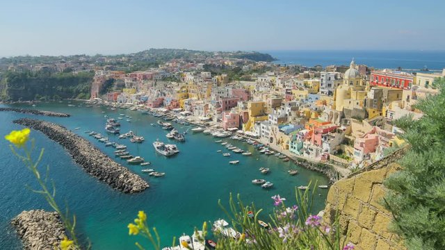 Beautiful sunny day in colorful Procida island, Italy