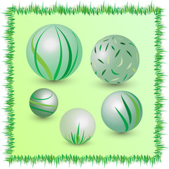 Green Grass Organic Sphere Set Flora Motive Illustration 