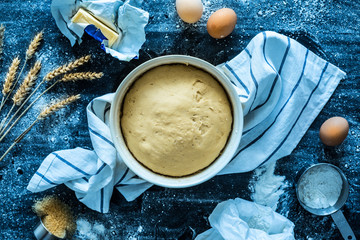 Baking - raw dough (pastry) and ingredients around