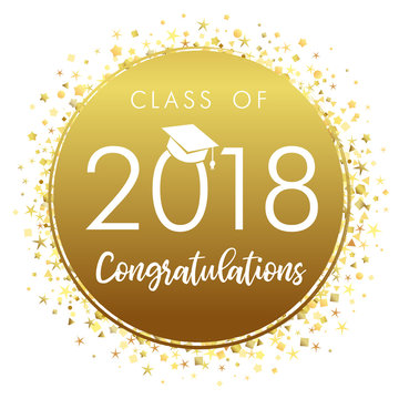 Graduating class of 2018 gold vector illustration. Class of 2018 design graphics for decoration with golden colored for design cards, invitations or banner