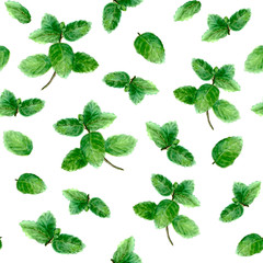 Mint herb spice seamless pattern on white background