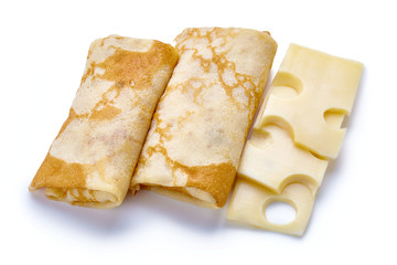 pancakes with cheese are isolated on a white background