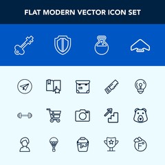Modern, simple vector icon set with people, exercise, light, photo, key, internet, phone, gym, equipment, cart, construction, professional, workout, camera, retail, energy, fitness, saw, click icons