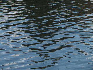 Natural photo texture. Water level in the early evening. Waves on the lake before dusk.